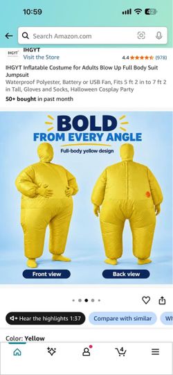 IHGYT Inflatable Full Body Suit Costume Yellow
