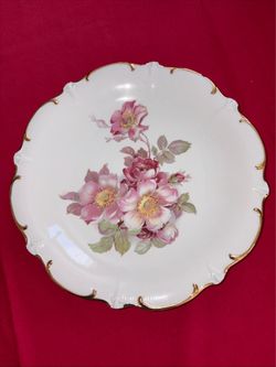 Vintage Porcelain Plate with Pink Floral Design