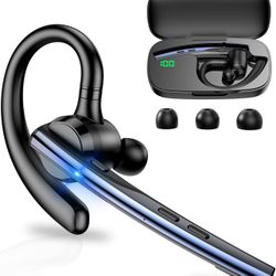 New Bee Bluetooth Headset V5.1 Bluetooth Earpiece Dual Mic with 500mAh Charging Case 72H Talk Time Wireless Hand-Free Headsets with Mute Button for Ce