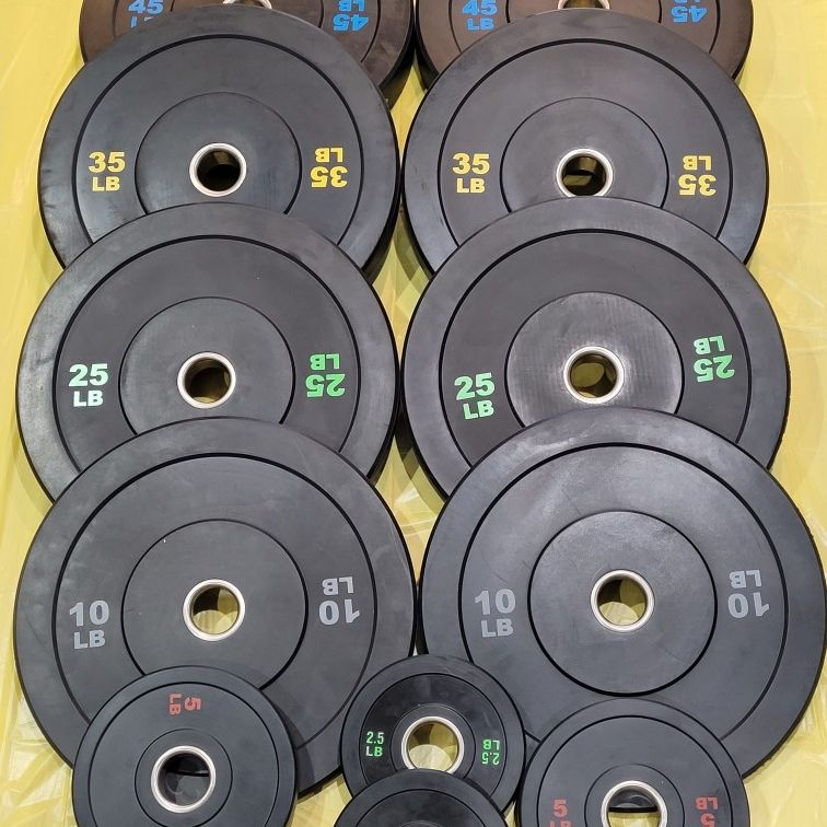 Color Coded Olympic Black Bumper Weight Plates Full Set (2x2.5lb-2x5lb-2x10lb-2x25lb-2x35lb-2x45lb)