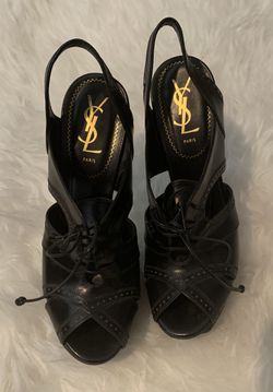 YSL lace up tributes in black: size 38.5 (size 8 US) 
