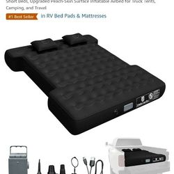  Truck Bed Air Mattress with Wireless Rechargeable Pump for 5.5-5.8ft Short Beds, Upgraded Peach-Skin Surface Inflatable Airbed for Truck Tent