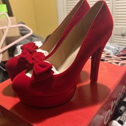 Bold Red Heels with Bow - Size 8