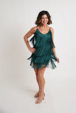 Green 1920s-style sequined fringe dress