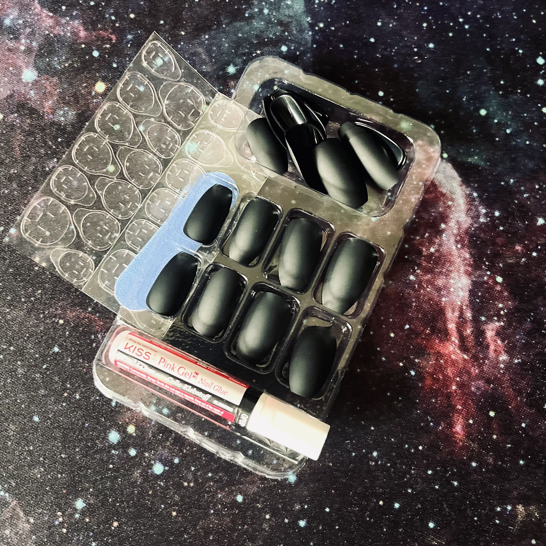 New 24pc Matte Black Med Coffin Press On Nails 