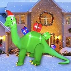10.8 FT Christmas Inflatables Dinosaur Decoration, LED Light Xmas Christmas Blow up Yard Decorations for Lawn Holiday Garden Christmas Outdoor Inflata