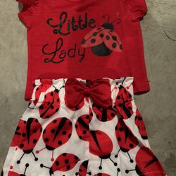 Baby's "Little Lady" Print 2pcs Casual Summer Outfit, Short Sleeve Bodysuit & Ladybug Full Print Shorts Set, Toddler & Infant Girl's Clothes For Daily