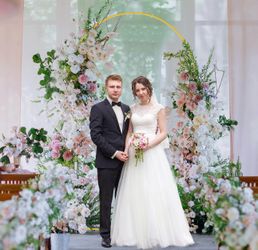 7.2x4FT Metal Arch Backdrop Stand Gold Wedding Arched Frame for Ceremony Birthday Party Graduation Bridal Baby Shower Anniversary Background Decoratio