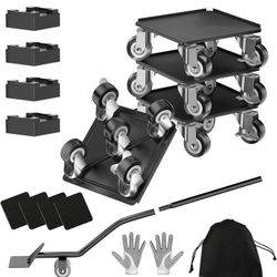 Heavy Duty 1500LBS Furniture Dolly & Movers with 5X 360° Wheels - Carbon Steel Panel & Non-Slip Casters, Includes Lifter Jacks, Gliders for Sofa, Refr
