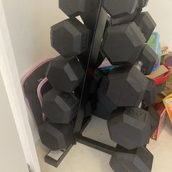 Dumbbell Set 5–25 lbs + Stand – Never Used