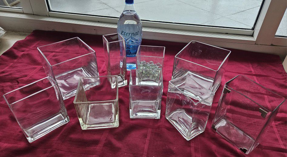 9 Clear Glass Rectangle Square Vase Jars Containers 
