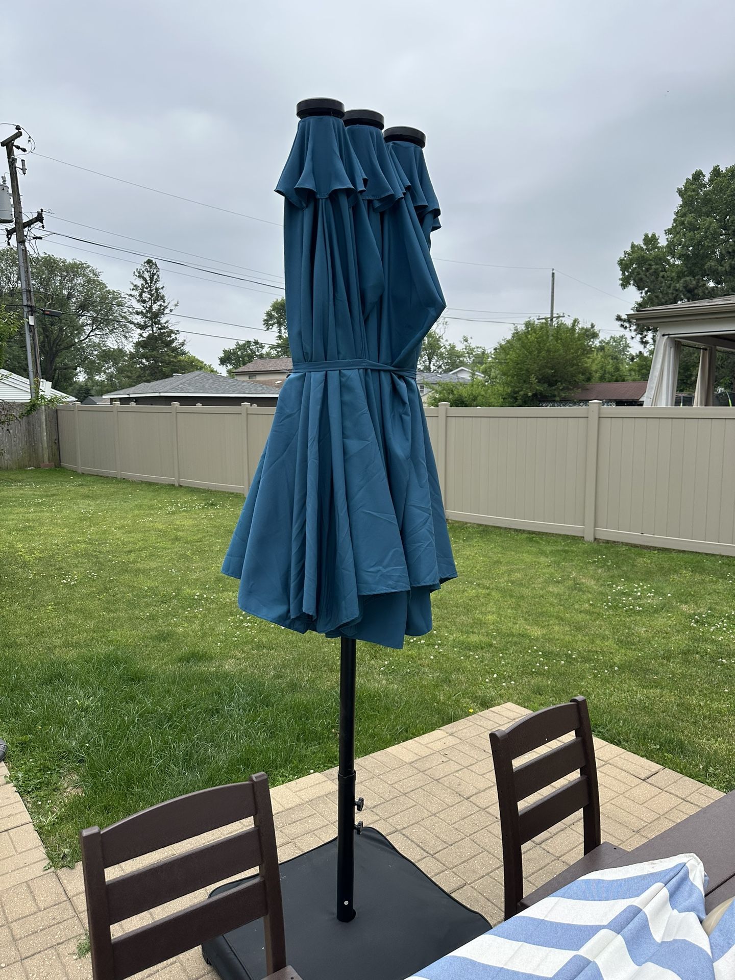 15’ Long 9’ Wide Patio Umbrella Double Sided With Base New In Box