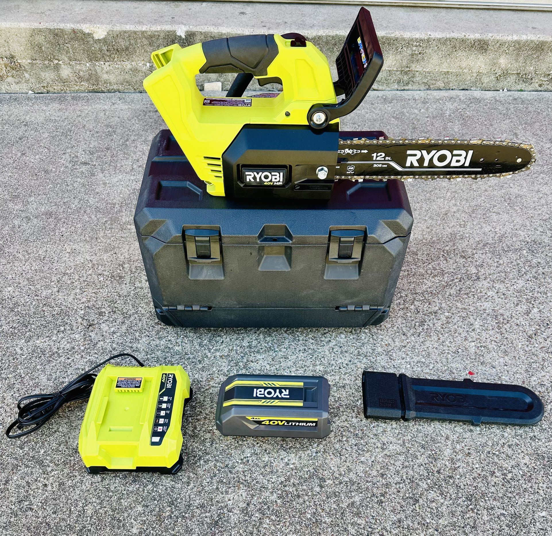 RYOBI 40V HP Brushless 12 in. Top Handle Battery Chainsaw with 4.0 Battery and Charger  