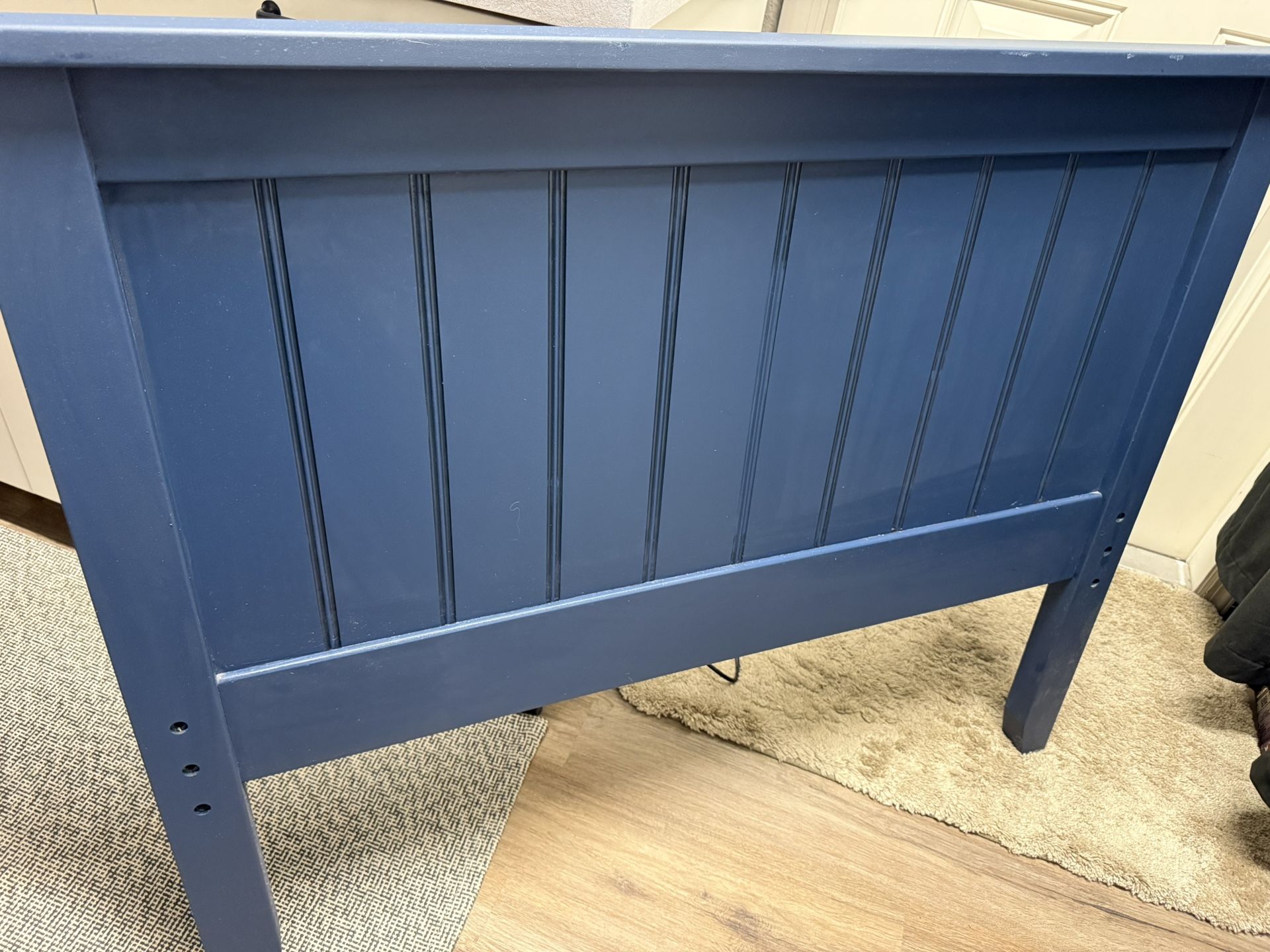 Bed. Twin over Twin Bunk Bed. Navy Blue. Mattress Included