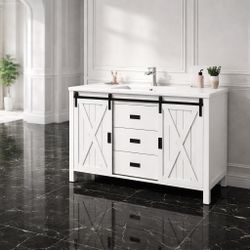 47.2 Inch Bathroom Vanity with Sink Combo, Farmhouse Sliding door,  (White) B-22
