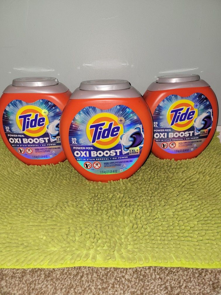 3 Tide+Power Pods Oxi Boost Stain Removal + Oxi Power 25pacs