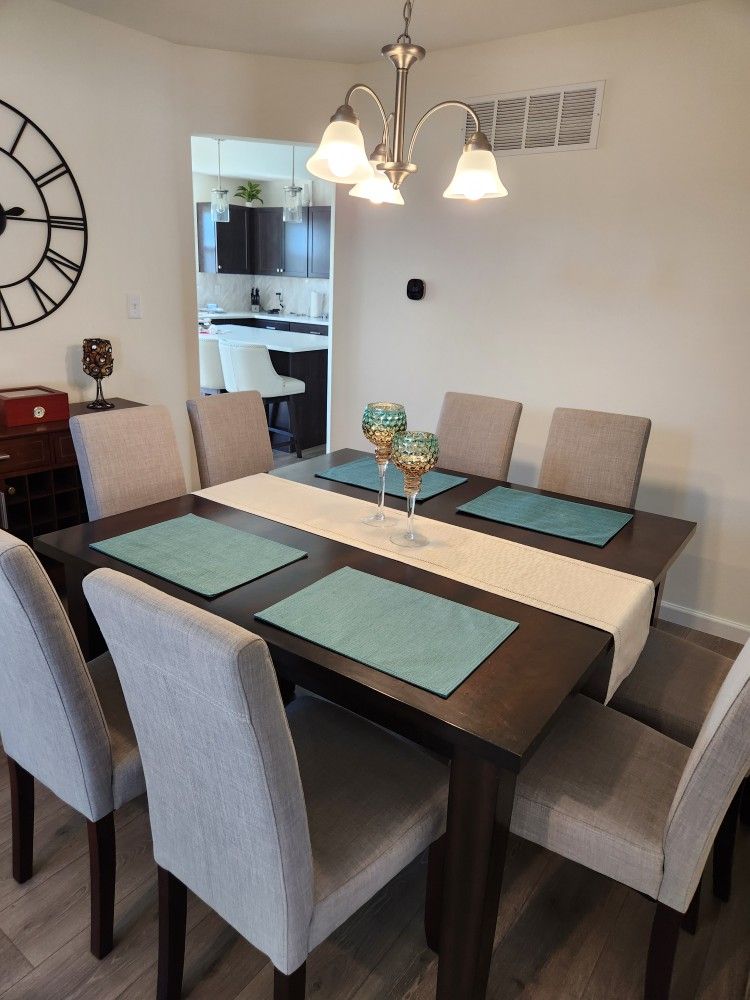 8-Chair Kitchen/Dining Table - Mahogany Wood (Espresso/Gray)