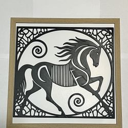 3D Printed Horse Pattern Framed Wall Art Home Decor 10x10 Inch