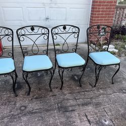 4- Vintage Black & Teal Rought Iron Indoor/Outdoor Chairs