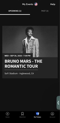 Bruno Mars Sep. 30 The Romantic Tour 2 Tickets