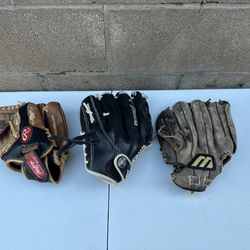 3 baseball gloves