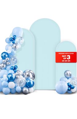 Set of 3 Blue Spandex Wedding Arch Covers (4FT/5FT/6FT) – Double-Sided for Party & Event Decor