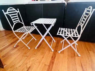 Child-Size White Folding Metal Bistro Set – Table & 2 Chairs