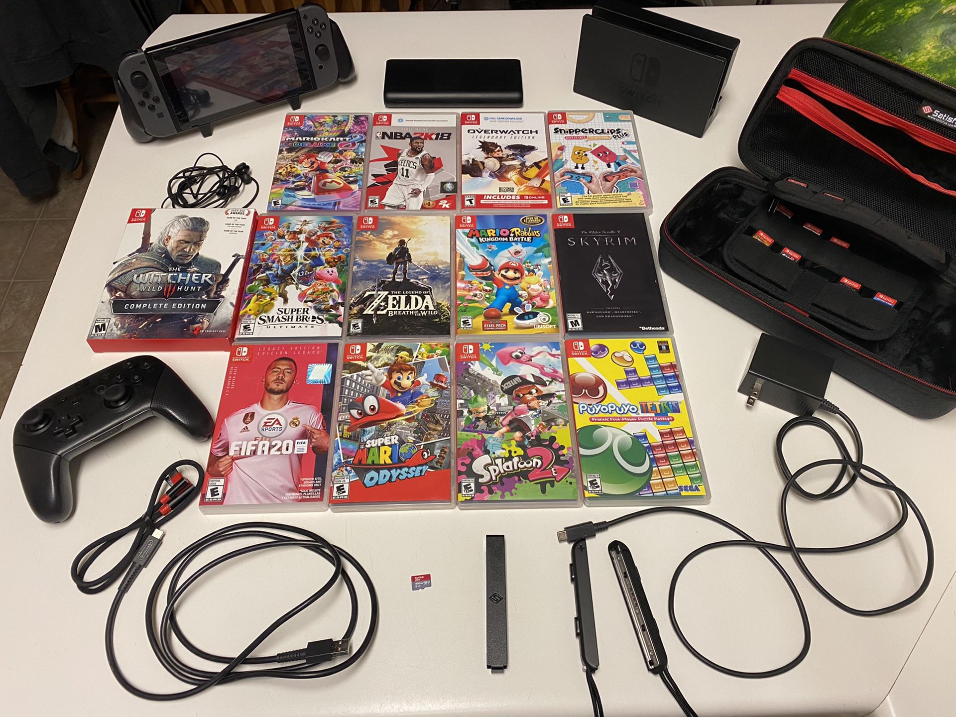 Nintendo switch with accessories and games