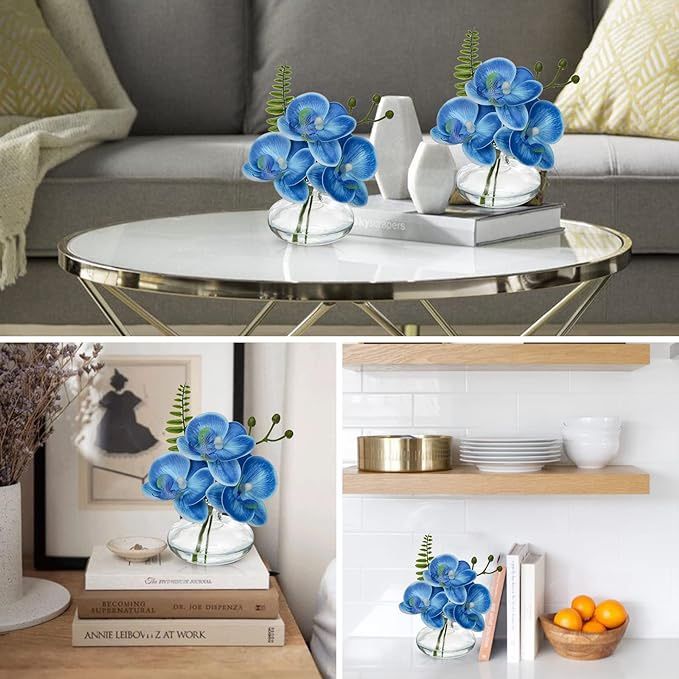 Small Phalaenopsis Blue Orchid flower In Clear Glass Vase (1) Simple, But Pretty!