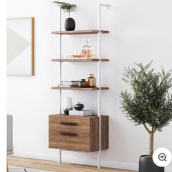 Ladder Bookshelf with Storage x2
