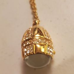 Gold Plated Pendent Clock With CZs And Its Chain