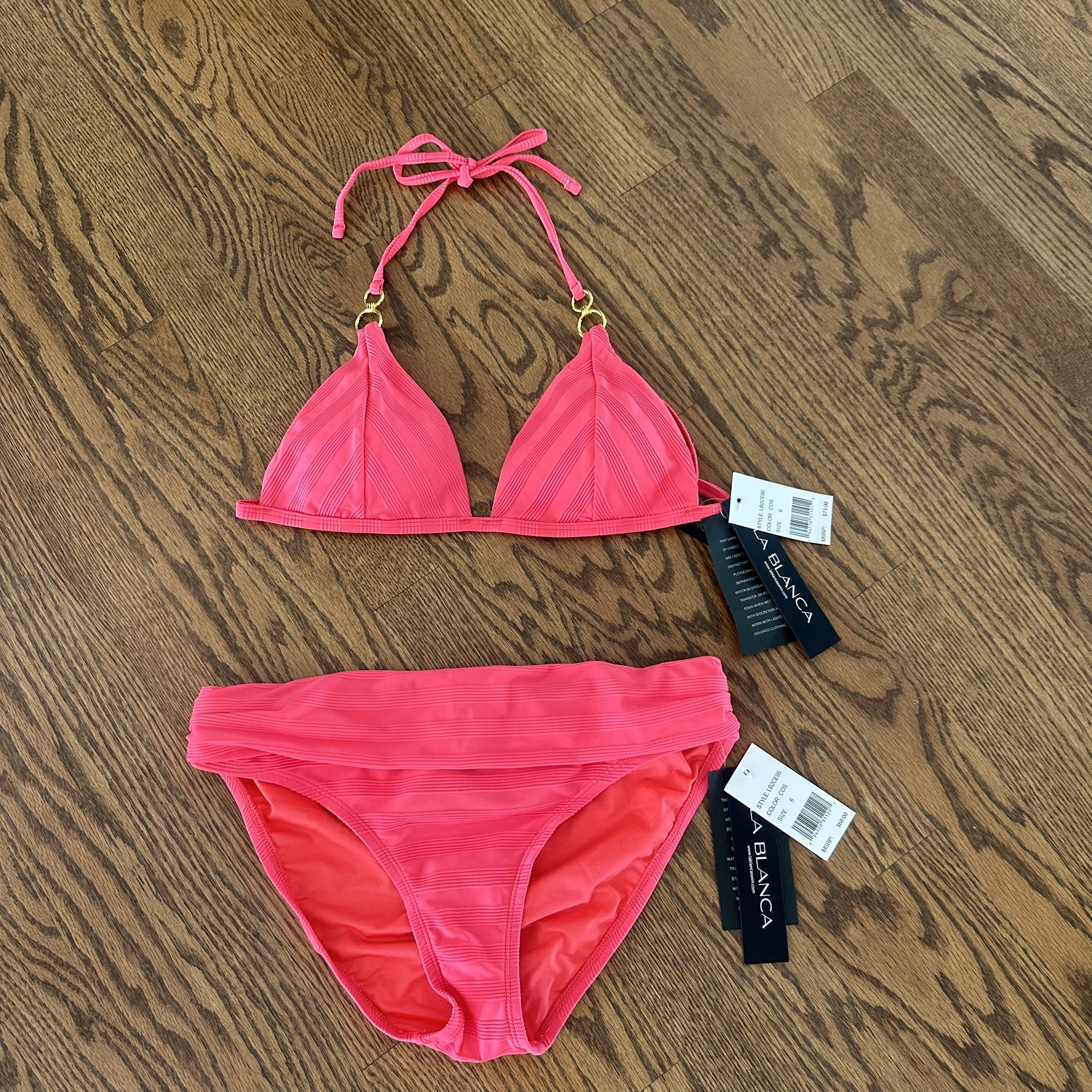 NWT Size 6 La Blanca Two-Piece Coral Color Bikini Swimsuit