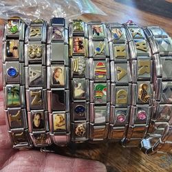 Vintage Stainless Steel Charm Bracelets Qty 9