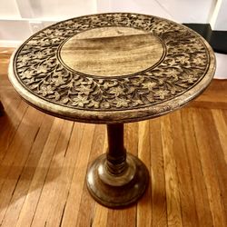Wooden Carved Pillar End Table
