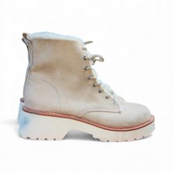 MADDEN GIRL Womens Beige Padded Round Toe Block Heel Lace-Up Booties