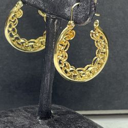14k Solid Gold Filigree Style Hoop Earrings 