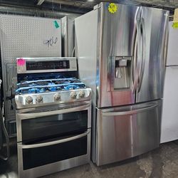 LG 2pc Set: 36in French Door Fridge & Double Oven Gas Stove Stainless Steel Working Perfectly 4-months Warranty 