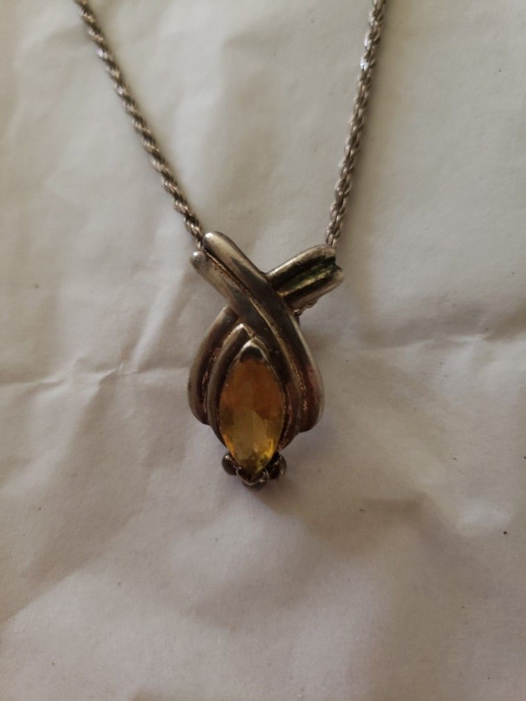 Sterling Silver Amber Necklace And Earing Set