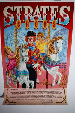 Vintage 1992 Strates Shows Carnival Poster Carousel Ferris Wheel 20x30