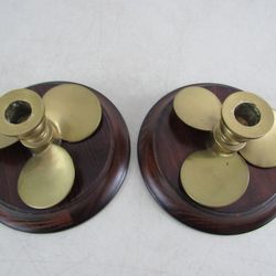 Pair Of Solid Brass Propeller Vintage Taper Candle Holders



