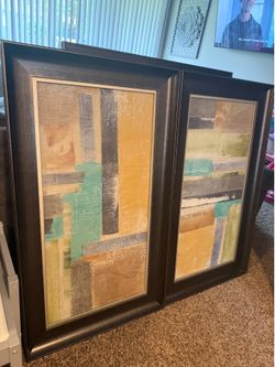 Large Custom Framed Art – “Window Plane I and Window Plane II” by renowned artist Jennifer Goldberger - Pair (43.5” x 25.5”)