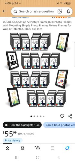 Set of 72 Picture Frame Bulk Photo Frames Wall Mountina Simple Photo Frames Picture Frames for Wall or Tabletop, Black 4x6 Inch