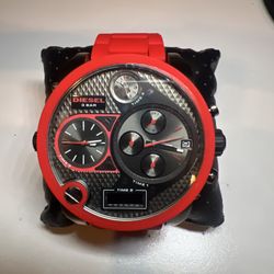 DIESEL DZ-7279 Quartz Digi-Analog Watch Gray Red Excellent JAPAN