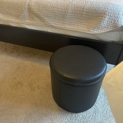 Black Faux Leather Round Storage Ottoman