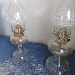 Set Of 2 Antique Oil Lamps 