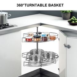 Kidney Shaped Chrome Corner Organizer 28"Diameter Kitchen Cabinet Blind Corner 2-Shelf Blind Corner Organizer Stainless Steel Lazy Susan Replacement 