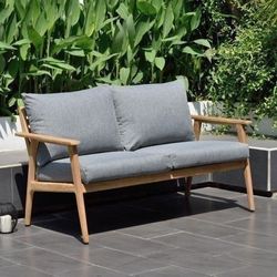 BRAND NEW 100% FSC Solid Teak Patio Sofa - Includes Gray Cushions - Ideal Furniture Set for Outdoor
