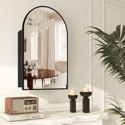 Medicine Cabinet ,Mirrored Cabinet with Adjustable Shelves, Not Recessed, 20x32 Inch,Black