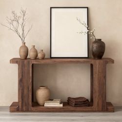 63 Inch Modern Entryway Console Table, 2-Tier Long Sofa Table Behind Couch with Curved Edge