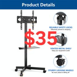 TV Stand with 3 Shelves 32"-65" Flat Curved TVs Swivel TV Trolley on Wheels Rolling with Cable Management